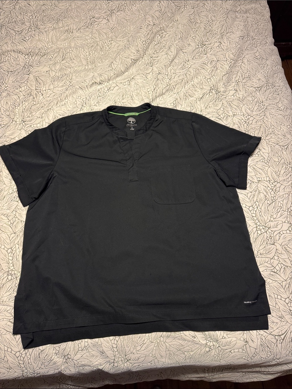 healing hands Black Short-Sleeve Henley Pocket Top - HH WORKS MACY STYLE